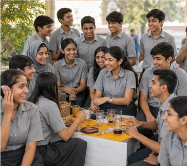 Teacher supporting secondary students