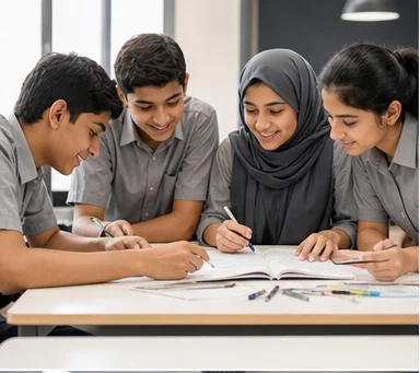 Middle-school learners working together