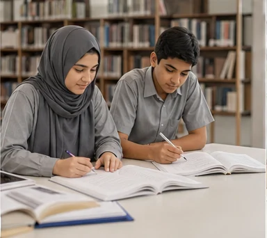 Middle-school students using learning resources